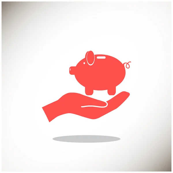 Piggy bank op pictogram van een menselijke hand — Stockvector