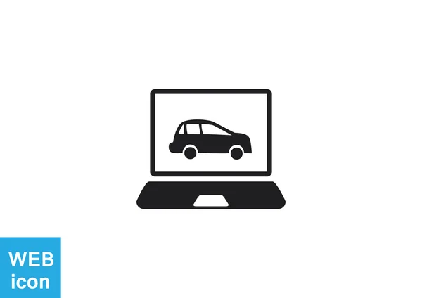 Přenosný počítač s autem na obrazovce ikonu — Stockový vektor