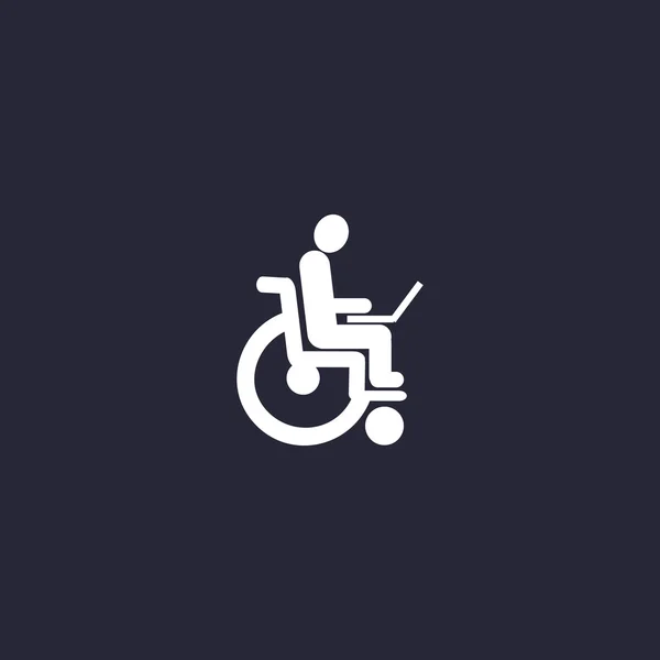 Desativado com laptop no ícone da cadeira de rodas —  Vetores de Stock