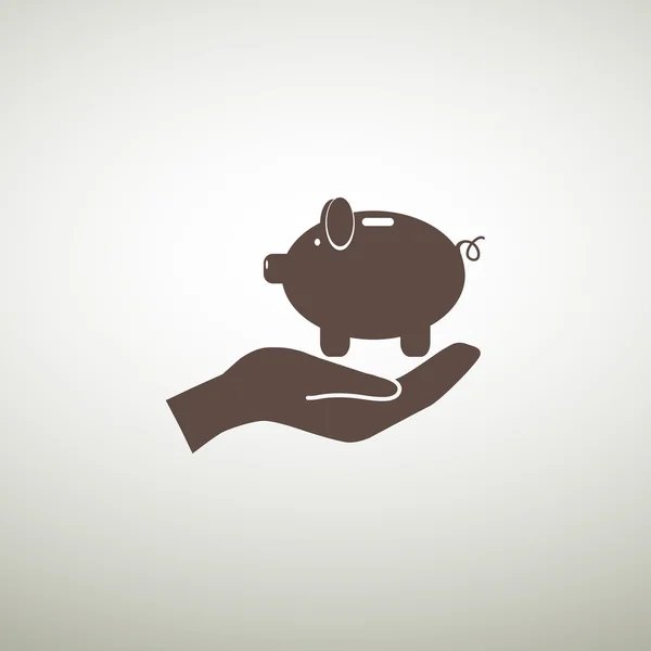 Piggy bank on human hand icon — Stock Vector