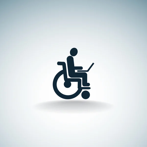 Disabled with laptop on wheelchair icon — Stock Vector