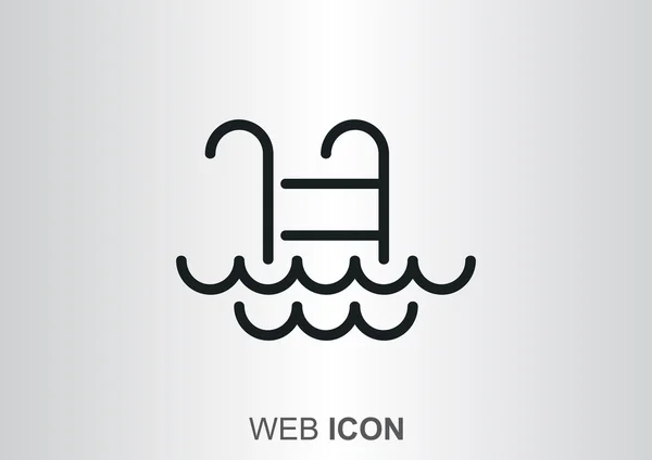 Escalera de piscina con icono de olas — Vector de stock