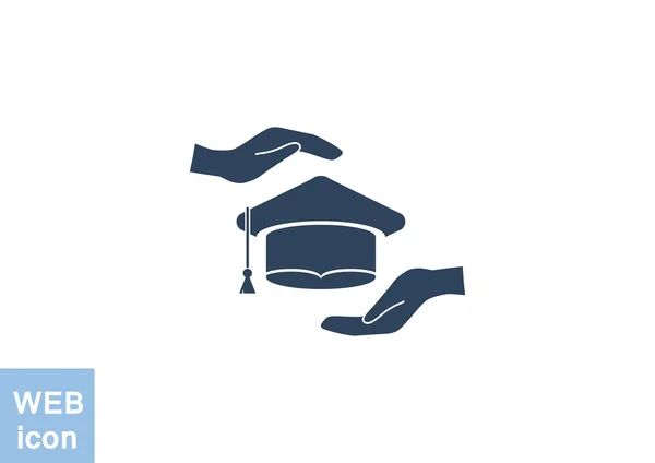 Chapéu acadêmico e ícone da web mãos — Vetor de Stock