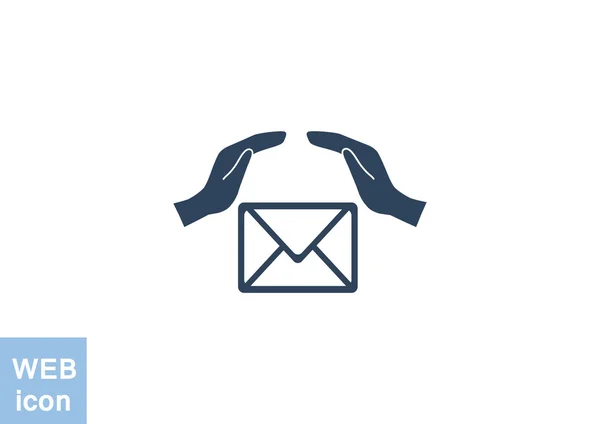Envelope com mãos ícone web, conceito de proteção de e-mail — Vetor de Stock