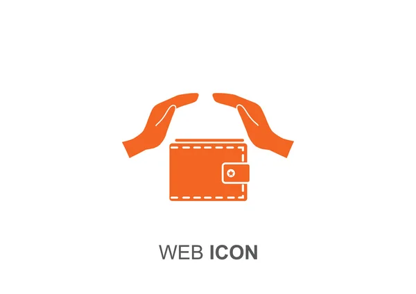 Monedero con manos icono web — Vector de stock