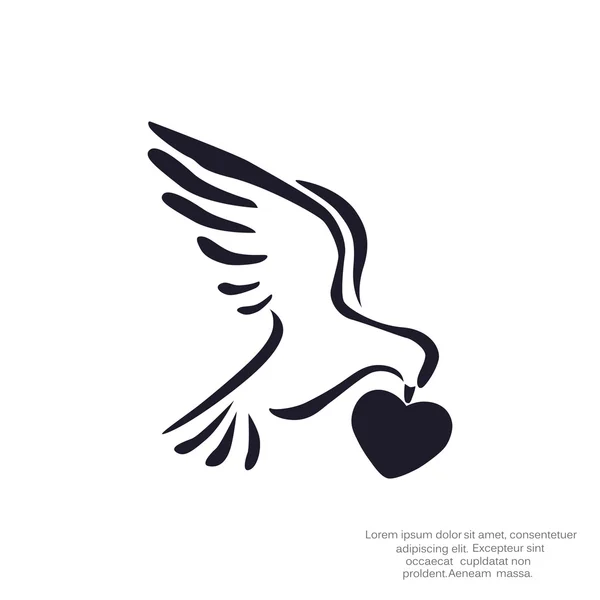 Pigeon with heart icon — Stock Vector