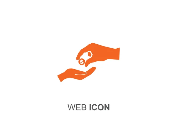 Pièce dans la main icône web . — Image vectorielle