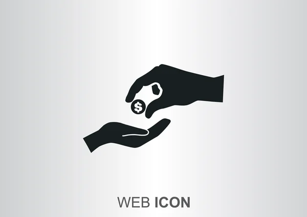 Coin in hand web icon. — Stock Vector