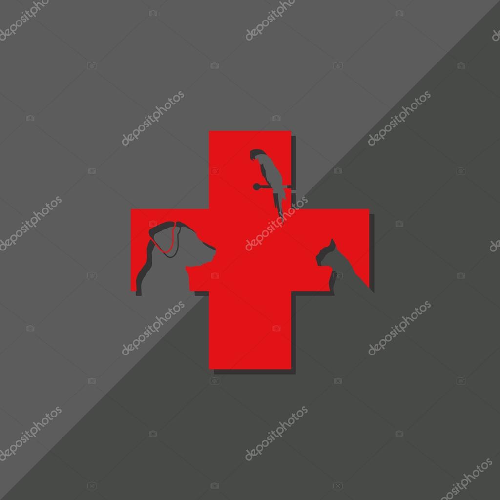 Sign with domestic pets silhouettes, veterinary logo concept