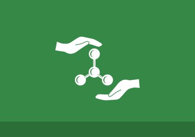 Web simgesi moleküler bileşik ve eller