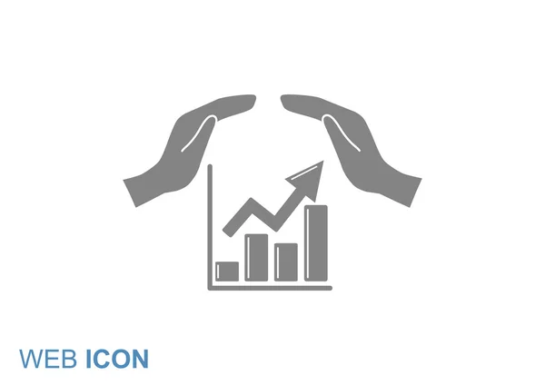 Gráfico ascendente com ícone de mãos — Vetor de Stock