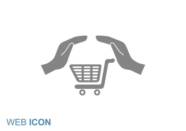 Carrito de compras con manos icono web — Vector de stock
