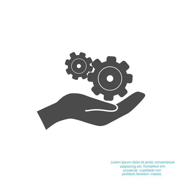 Rounded gears on hand simple icon — Stock Vector