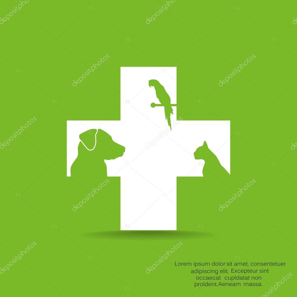 Sign with domestic pets silhouettes, veterinary logo concept