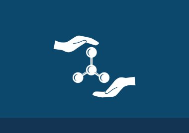 Web simgesi moleküler bileşik ve eller