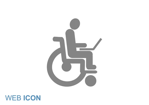 Handicap met laptop op het pictogram van de rolstoel — Stockvector