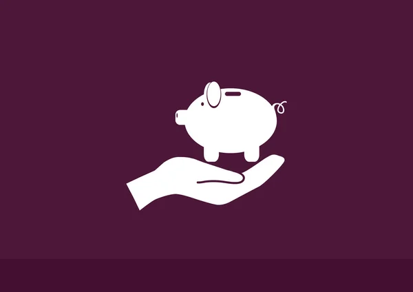 Piggy bank on human hand icon — Stock Vector