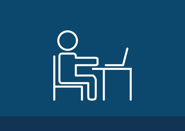 Homem à mesa com ícone de laptop —  Vetores de Stock