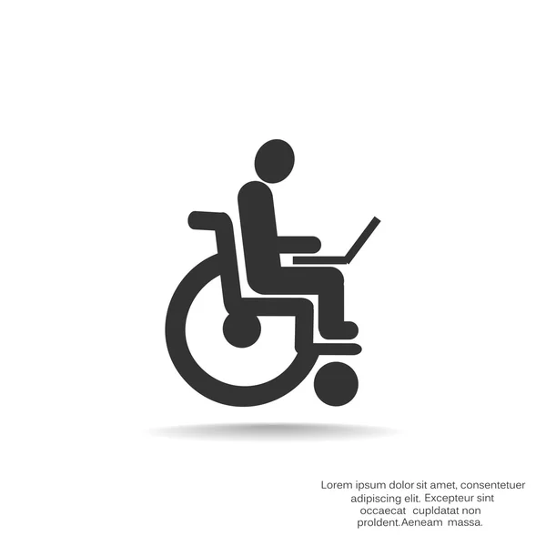 Инвалиды с ноутбуком на значке инвалидной коляски — стоковый вектор