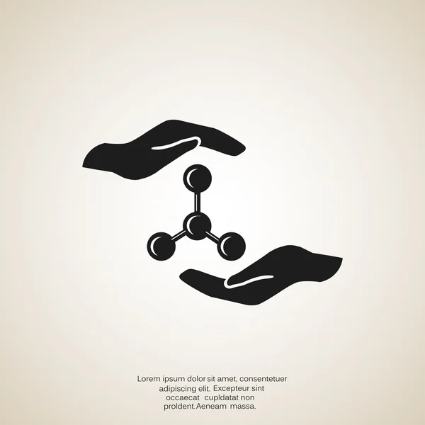 Molecular compuesto y manos icono web, esquema vector ilustración — Vector de stock