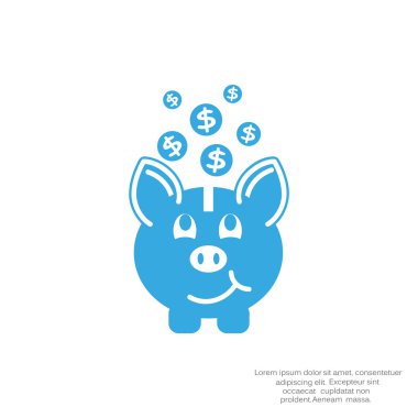 Kumbara düşme ile basit simgesi, anahat vektör çizim paralar