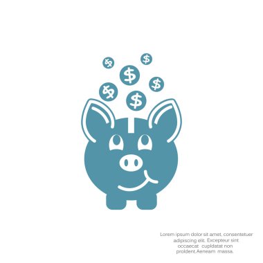 Kumbara düşme ile basit simgesi, anahat vektör çizim paralar