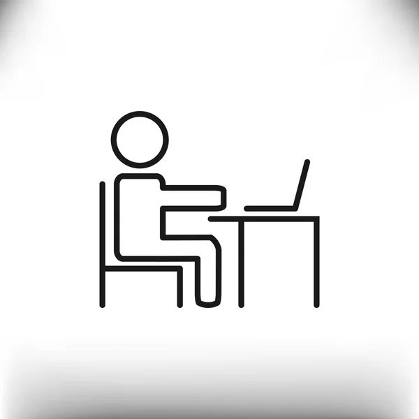 Hombre en la mesa con el icono del ordenador portátil — Vector de stock