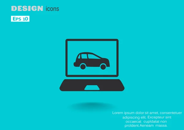 Laptop z samochodów na ekranie ikona — Wektor stockowy