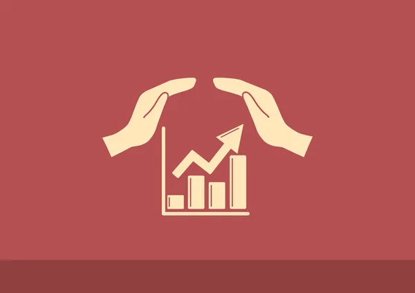 Grafico crescente con l'icona delle mani — Vettoriale Stock