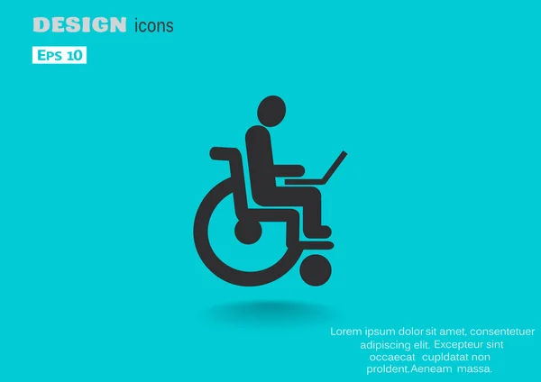 Άτομα με ειδικές ανάγκες με το laptop στο εικονίδιο αναπηρική καρέκλα — Διανυσματικό Αρχείο