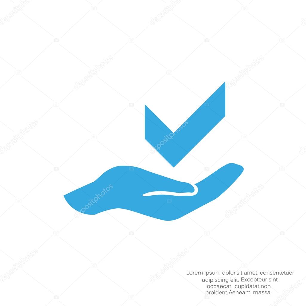 Tick symbol on hand web icon