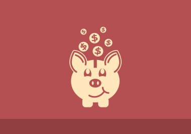 Kumbara düşme ile basit simgesi, anahat vektör çizim paralar