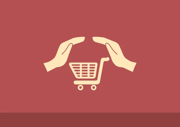 Carrito de compras con manos icono web — Archivo Imágenes Vectoriales