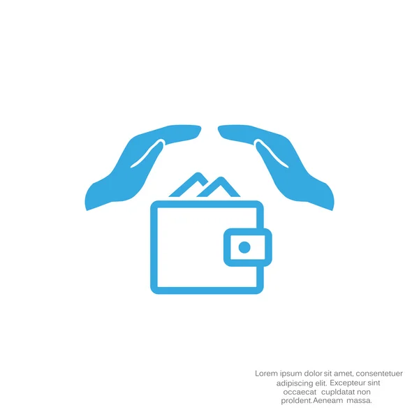Monedero con manos icono web — Vector de stock