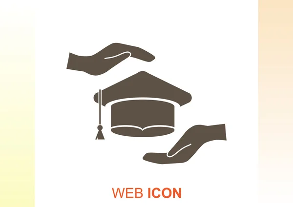 Academische hoed en handen web pictogram — Stockvector