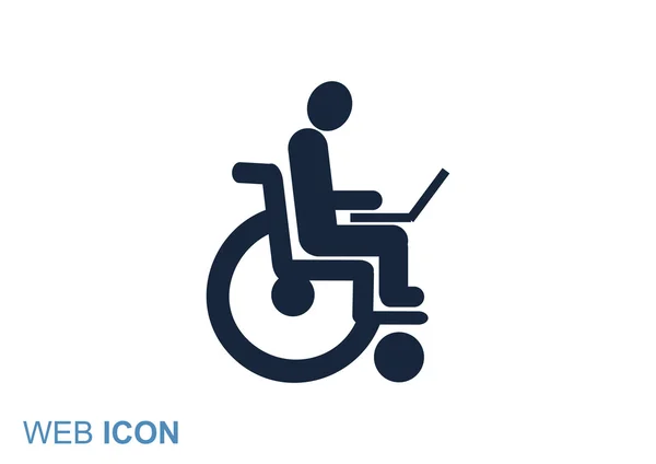 Desativado com laptop no ícone da cadeira de rodas — Vetor de Stock