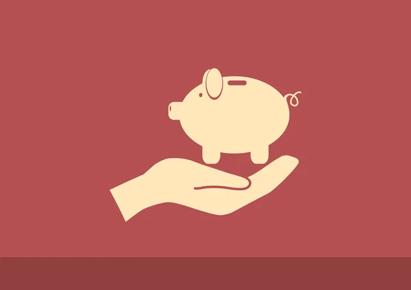 Piggy bank op pictogram van een menselijke hand — Stockvector
