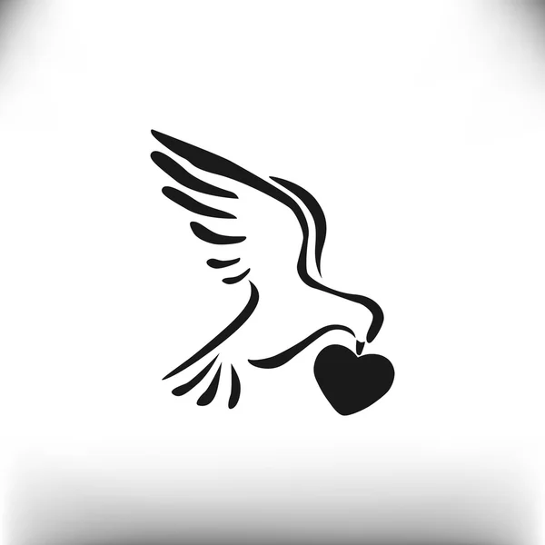 Güvercin ile kalp basit simgesi — Stok Vektör
