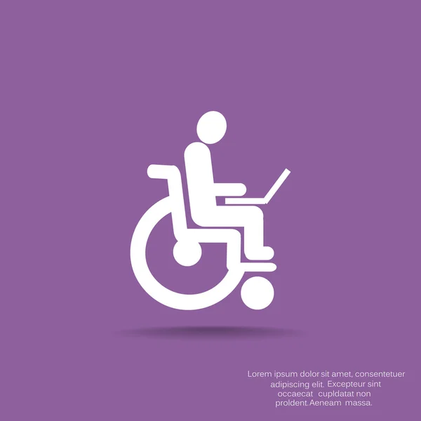 Handicap met laptop op het pictogram van de rolstoel — Stockvector