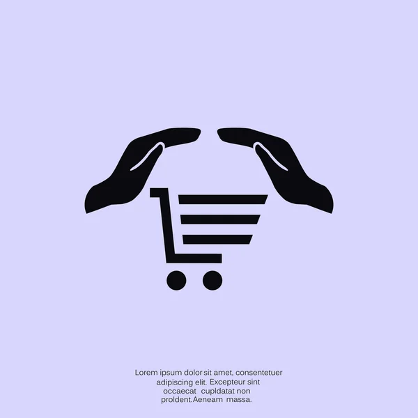 Carrito de compras con manos icono web — Vector de stock