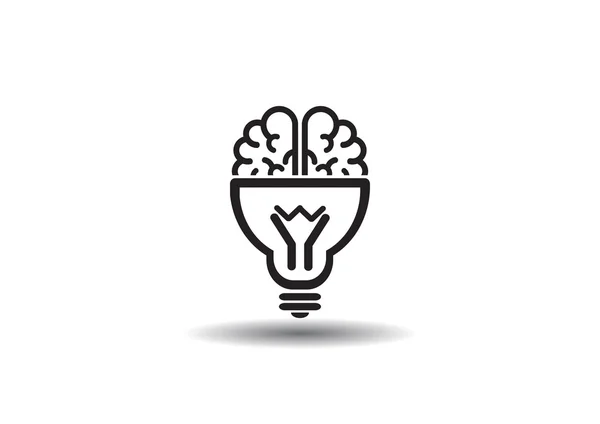 Cervello con icona lampadina, concetto di idea, illustrazione vettoriale contorno — Vettoriale Stock
