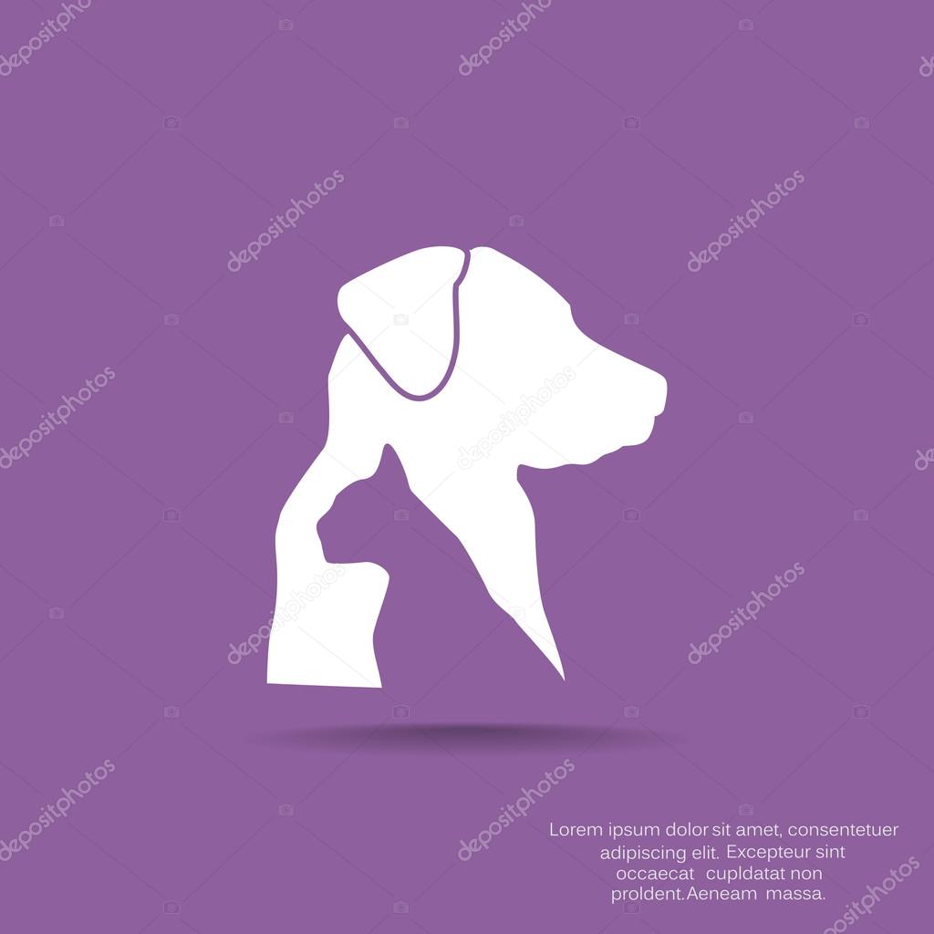 Sign with domestic pets silhouettes, veterinary logo concept