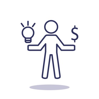 İnsan ışık ve dolar simgesi, fikir kavramı, anahat vektör çizim ile