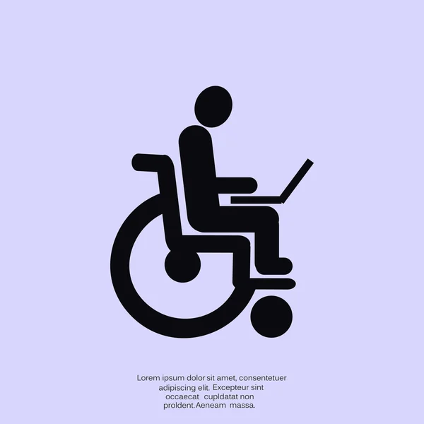 Disabili con laptop sull'icona della sedia a rotelle — Vettoriale Stock