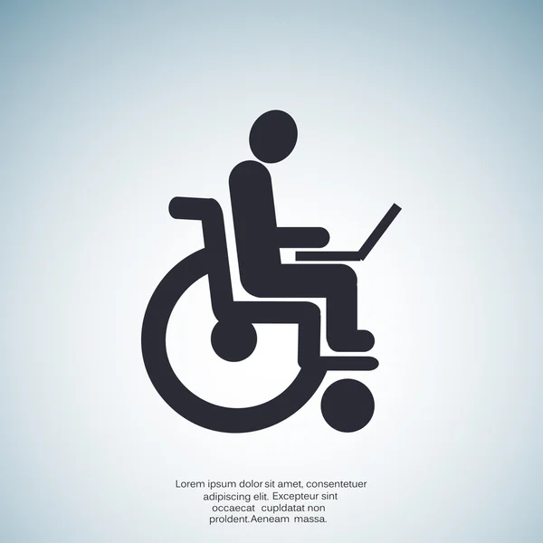 Disabled with laptop on wheelchair icon — Stock Vector