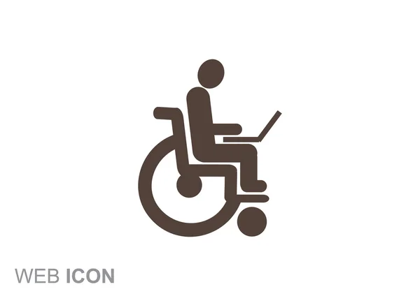 Discapacitados con portátil en el icono de la silla de ruedas — Vector de stock