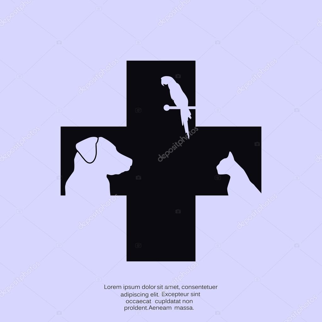 Sign with domestic pets silhouettes, veterinary logo concept