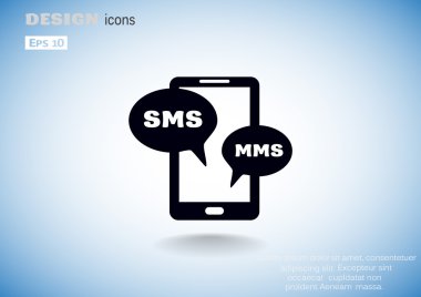 Sms kabarcıklar simgesi, basit anahat vektör çizim ile Smartphone