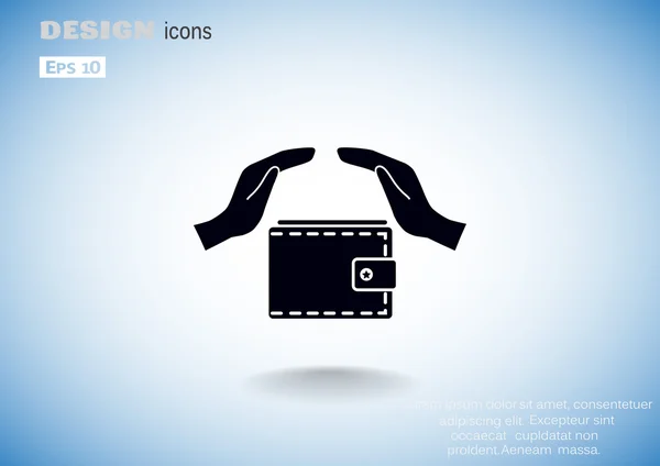 Portefeuille avec icône web mains — Image vectorielle