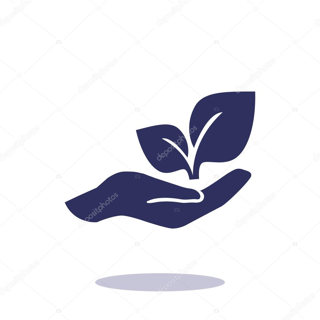 Leaves on human hand icon